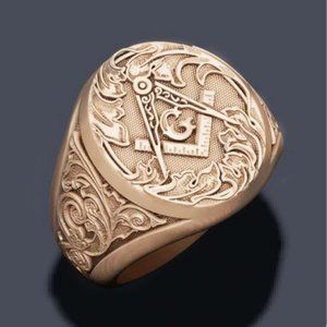 AG Freemasonry Masonic Ring G & Pillars Freemason Master Masons Ring Gol…